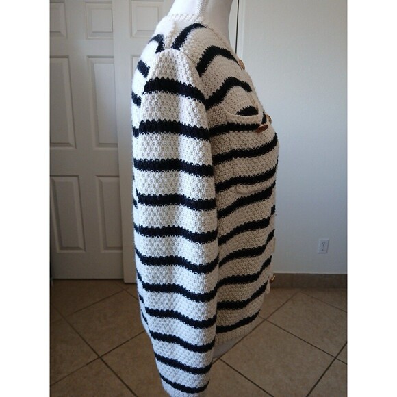 Dazy Womens Cardigan Sweater White Black Striped Size Medium Button Pockets - Picture 6 of 16